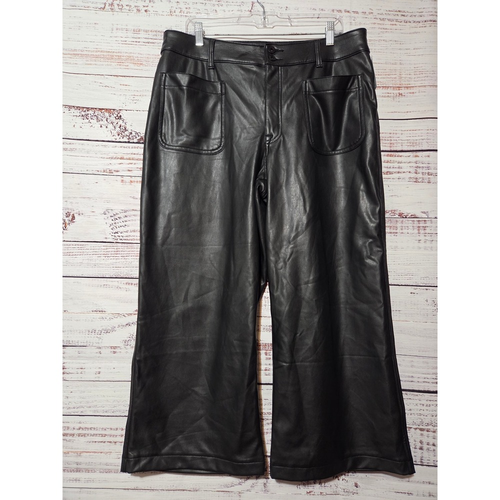 Maurices Edgely Faux Leather Wide Leg Ankle Pants Black High Rise 16 Short NWT